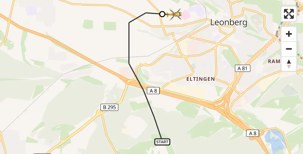 Flugroute Rettungshubschrauber Leonberg - Leonberg Hospital, 29 September 2026, 17:19