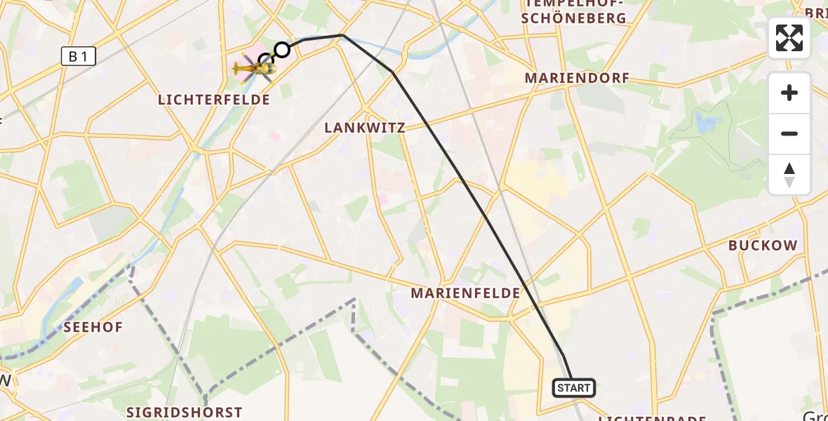 Flugroute Rettungshubschrauber Berlin - Charité Clinic Benjamin Franklin Campus, 29 September 2026, 17:20