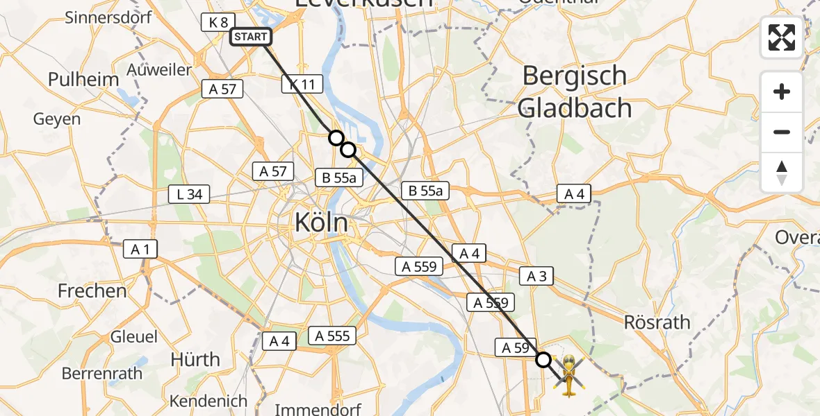 Flugroute Ambulanzhubschrauber Köln - Köln Bonn Flughafen, 29 September 2026, 17:28