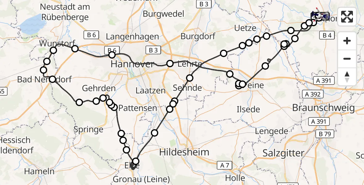 Flugroute Polizeihubschrauber Gifhorn Bundespolizei Hubschrauberlandeplatz - Gifhorn Bundespolizei Hubschrauberlandeplatz, 29 September 2026, 17:34