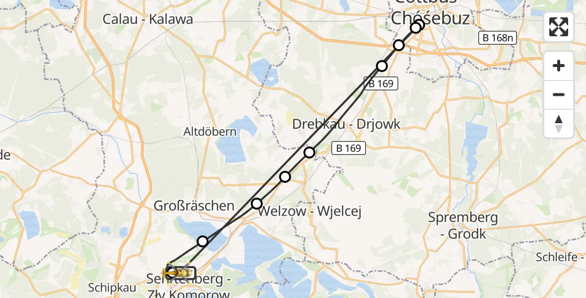 Flugroute Ambulanzhubschrauber ADAC Luftrettungsstation Senftenberg Hubschrauberlandeplatz - ADAC Luftrettungsstation Senftenberg Hubschrauberlandeplatz, 29 September 2026, 17:37
