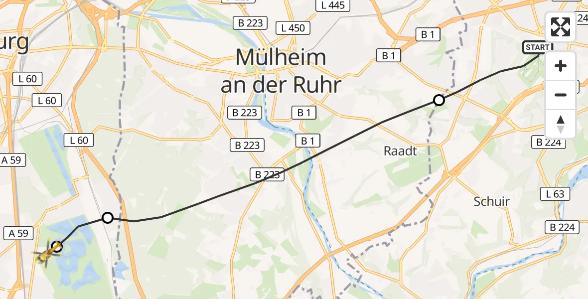 Flugroute Rettungshubschrauber Essen - Duisburg Air Rescue Hubschrauberlandeplatz (Christoph 9), 29 September 2026, 17:43