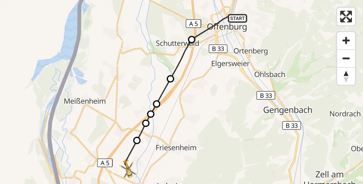 Flugroute Rettungshubschrauber Offenburg - Lahr Flughafen, 29 September 2026, 17:47