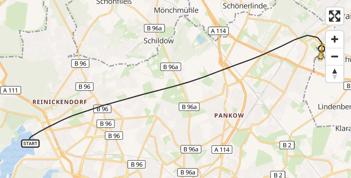 Flugroute Rettungshubschrauber Berlin - Helios Clinic Berlin-Buch, 29 September 2026, 17:57