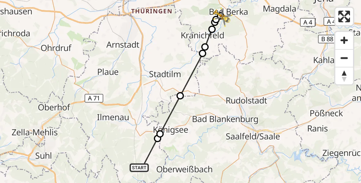 Flugroute Ambulanzhubschrauber Großbreitenbach - DRF Rettungsstation Bad Berka Hubschrauberlandeplatz, 29 September 2026, 18:11