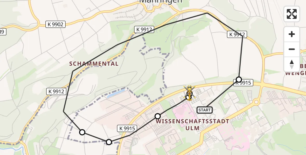 Flugroute Rettungshubschrauber Ulm Military Hospital Emergency - ADAC Air Rescue Station Ulm (Christoph 22), 29 September 2026, 18:17