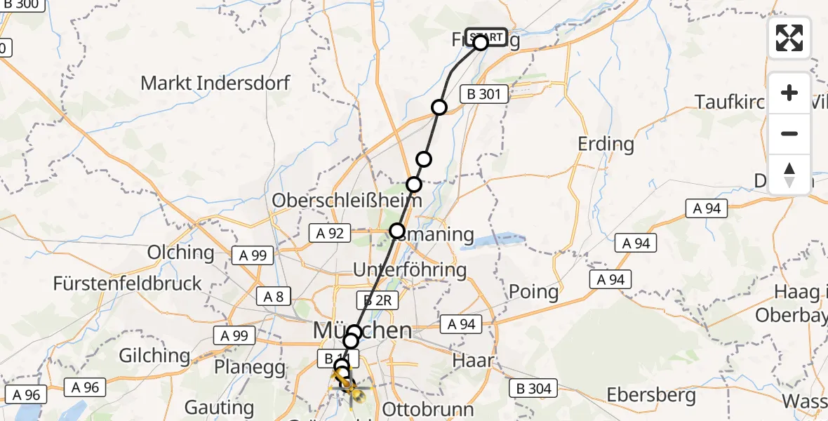Flugroute Rettungshubschrauber Freising Clinic Hubschrauberlandeplatz - ADAC Air Rescue Center Hubschrauberlandeplatz (Christoph 1), 29 September 2026, 18:51