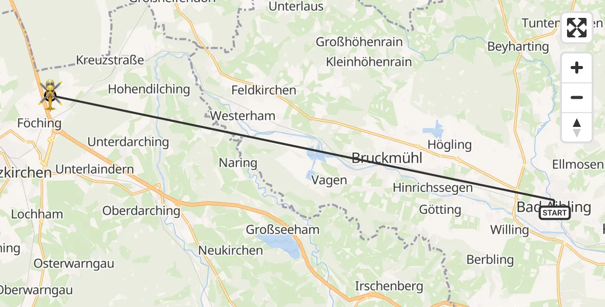Flugroute Rettungshubschrauber Bad Aibling - Holzkirchen, 29 September 2026, 19:31