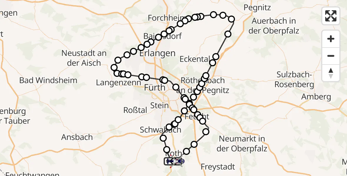 Flugroute Polizeihubschrauber Roth - Flugplatz Roth, 29 September 2026, 19:54