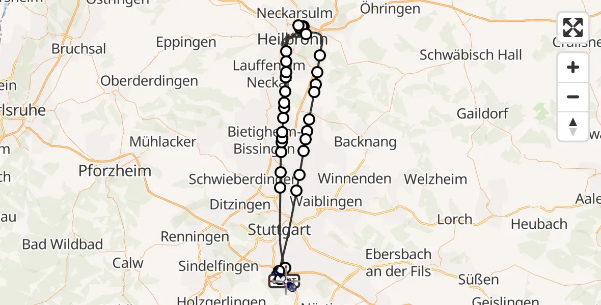 Flugroute Polizeihubschrauber Flughafen Stuttgart - Flughafen Stuttgart, 29 September 2026, 20:13