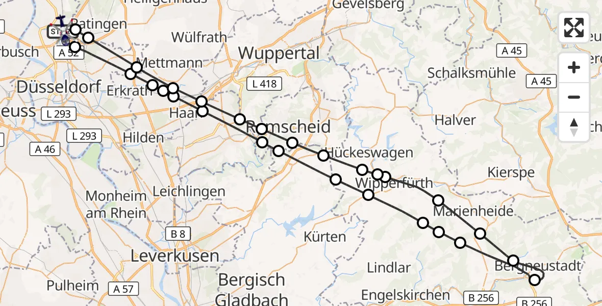 Flugroute Polizeihubschrauber Düsseldorf Flughafen - Düsseldorf Flughafen, 29 September 2026, 20:37