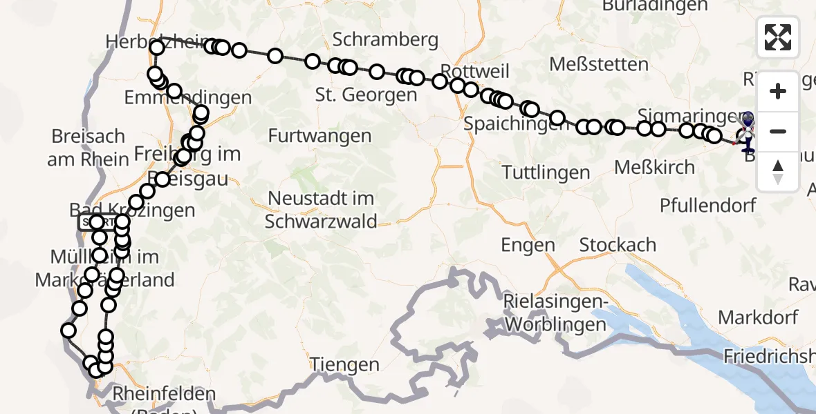 Flugroute Polizeihubschrauber Eschbach - Mengen-Hohentengen Flugplatz, 29 September 2026, 20:52