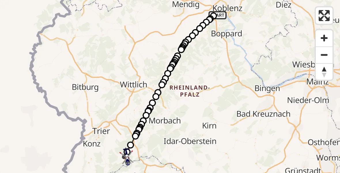 Flugroute Polizeihubschrauber Winningen - Kell am See, 29 September 2026, 21:56