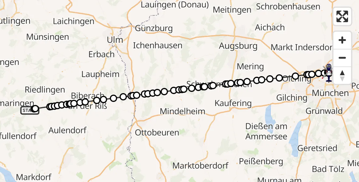 Flugroute Polizeihubschrauber Mengen-Hohentengen Flugplatz - Oberschleißheim, 29 September 2026, 22:28