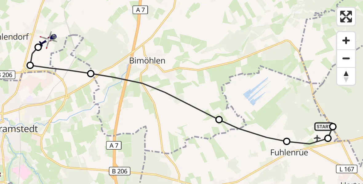 Flugroute Polizeihubschrauber Hartenholm Flugplatz - Bad Bramstedt Hubschrauberlandeplatz, 29 September 2026, 22:42