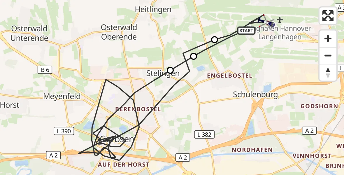 Flugroute Polizeihubschrauber Flughafen Hannover - Flughafen Hannover, 30 September 2026, 02:28