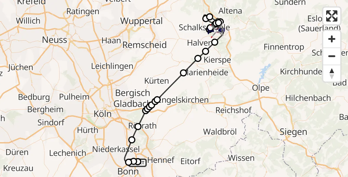 Flugroute Polizeihubschrauber Sankt Augustin - Lüdenscheid, 30 September 2026, 03:30