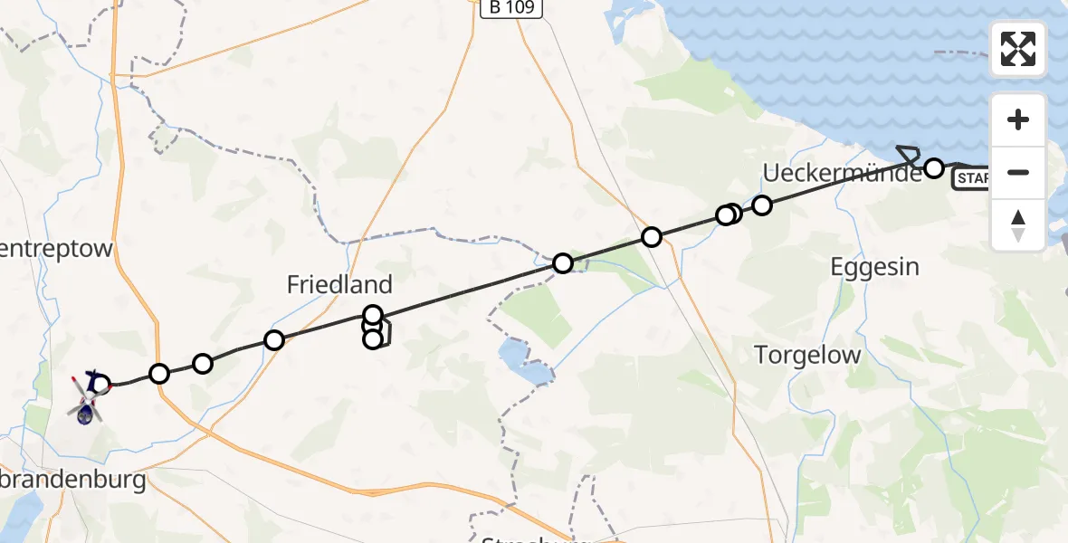 Flugroute Polizeihubschrauber Vogelsang-Warsin - Neubrandenburg Trollenhagen Flughafen, 30 September 2026, 04:34