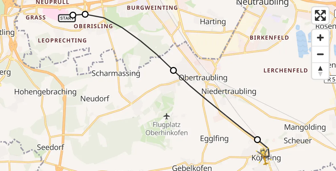 Flugroute Rettungshubschrauber DRF Air Rescue Station Regensburg / Regensburg University Hospital - Köfering, 30 September 2026, 04:54