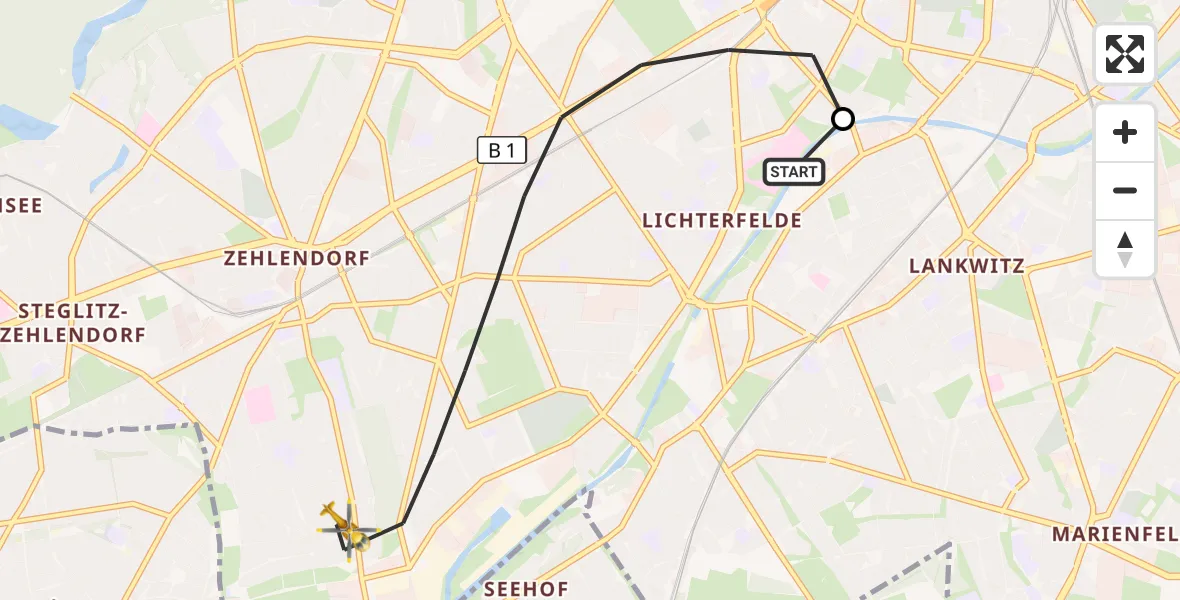 Flugroute Rettungshubschrauber Charité Clinic Benjamin Franklin Campus - Berlin, 30 September 2026, 05:25