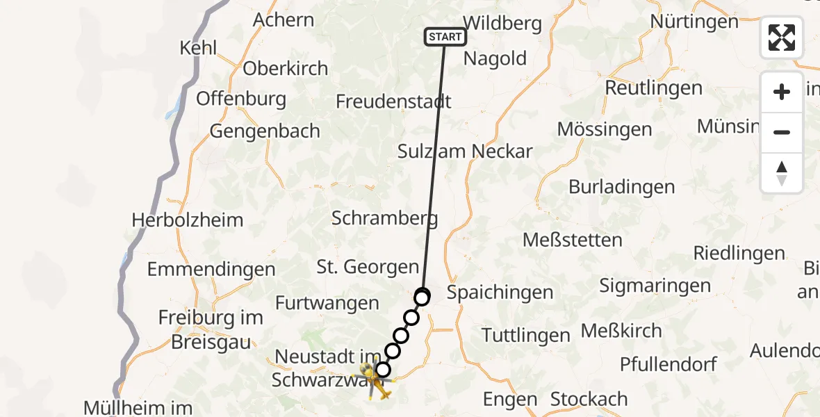 Flugroute Ambulanzhubschrauber Altensteig - Löffingen, 30 September 2026, 05:33