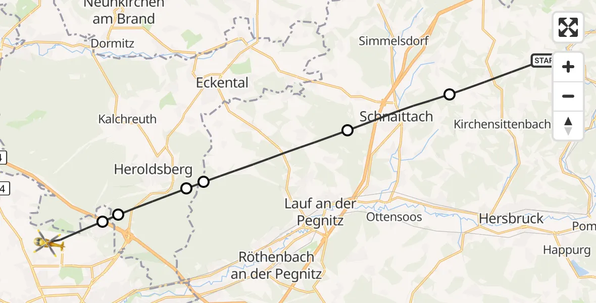 Flugroute Ambulanzhubschrauber Kirchensittenbach - Flughafen Nuremberg, 30 September 2026, 06:03