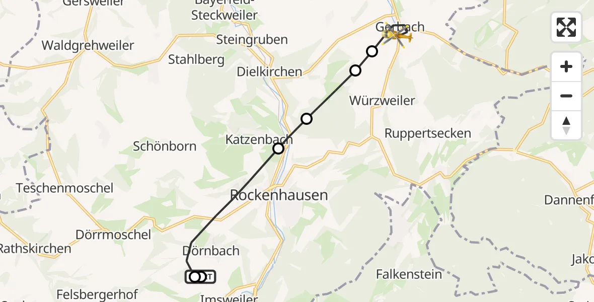 Flugroute Rettungshubschrauber Rockenhausen - Gerbach, 30 September 2026, 06:09