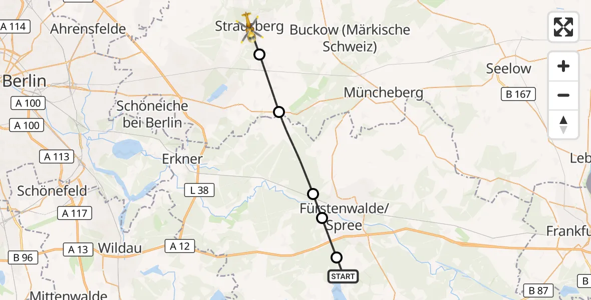 Flugroute Rettungshubschrauber Bad Saarow - Strausberg, 30 September 2026, 06:18
