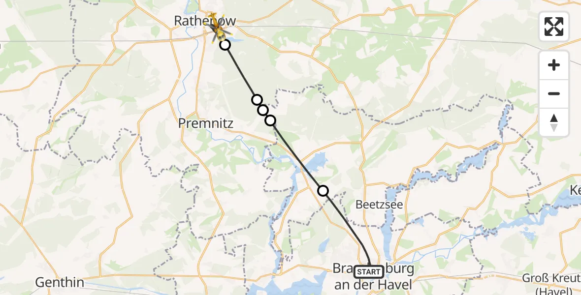 Flugroute Rettungshubschrauber Brandenburg an der Havel - Rathenow, 30 September 2026, 06:29