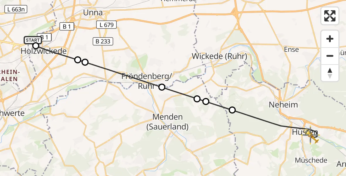 Flugroute Rettungshubschrauber Dortmund Flughafen - Arnsberg, 30 September 2026, 06:43
