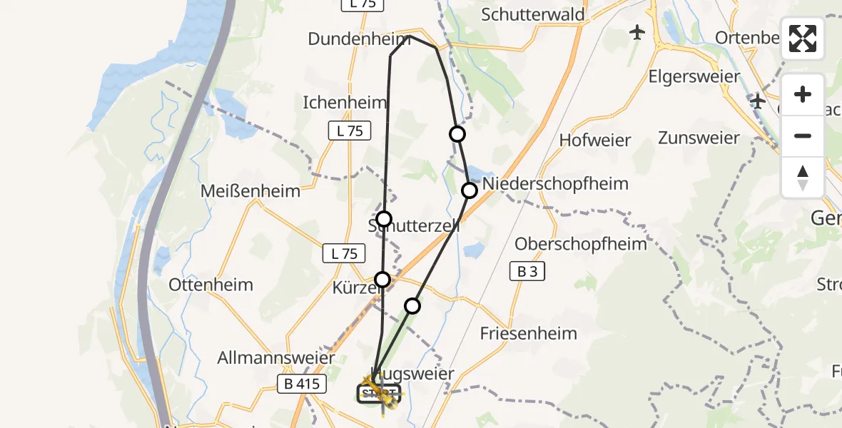 Flugroute Rettungshubschrauber Lahr Flughafen - Lahr Flughafen, 30 September 2026, 06:45