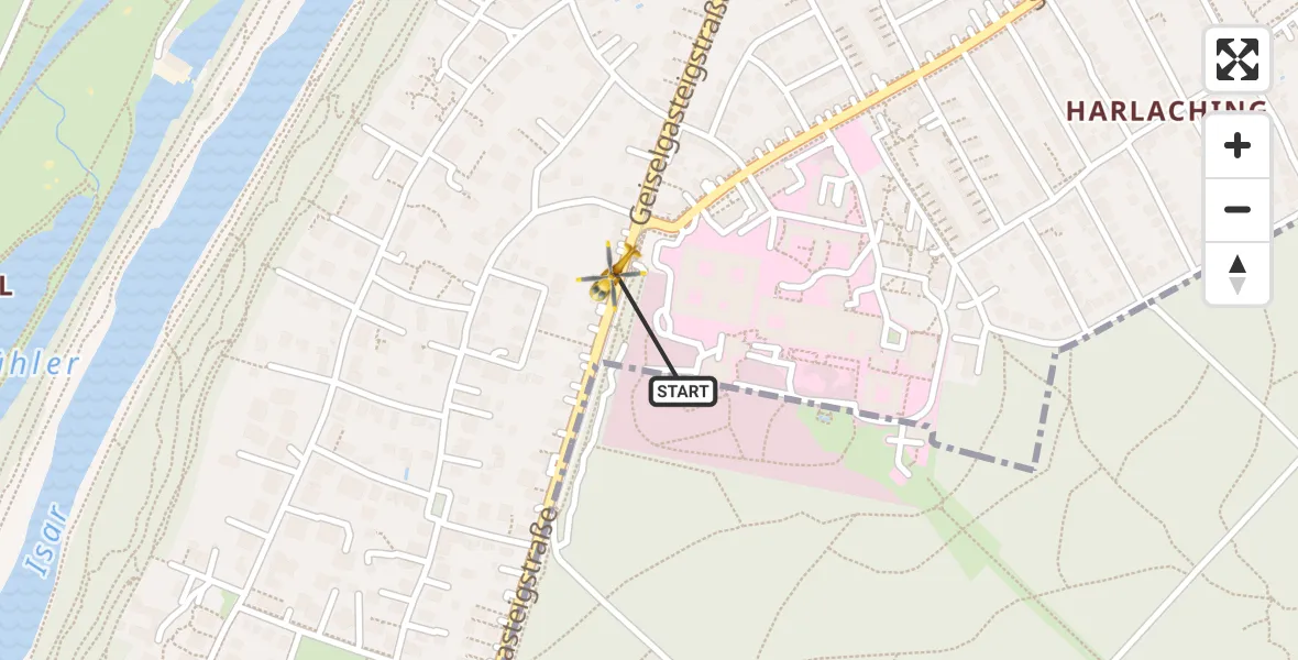 Flugroute Rettungshubschrauber ADAC Air Rescue Center Hubschrauberlandeplatz (Christoph 1) - ADAC Air Rescue Center Hubschrauberlandeplatz (Christoph 1), 30 September 2026, 06:56