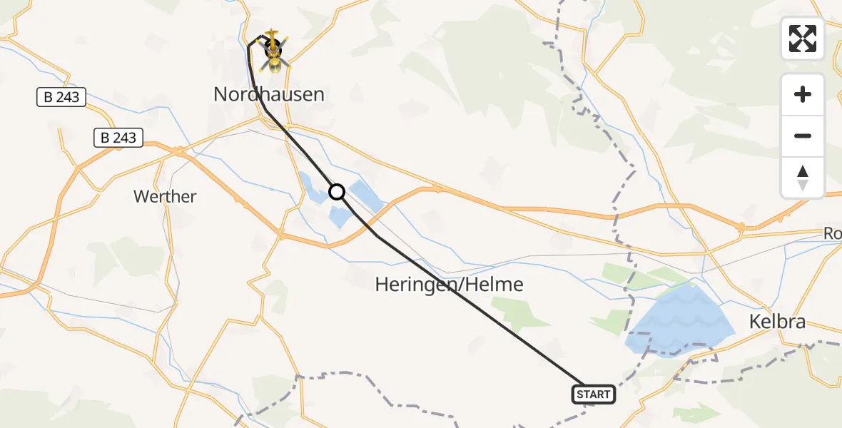 Flugroute Rettungshubschrauber Heringen/Helme - Südharz Hospital Nordhausen, 30 September 2026, 06:58