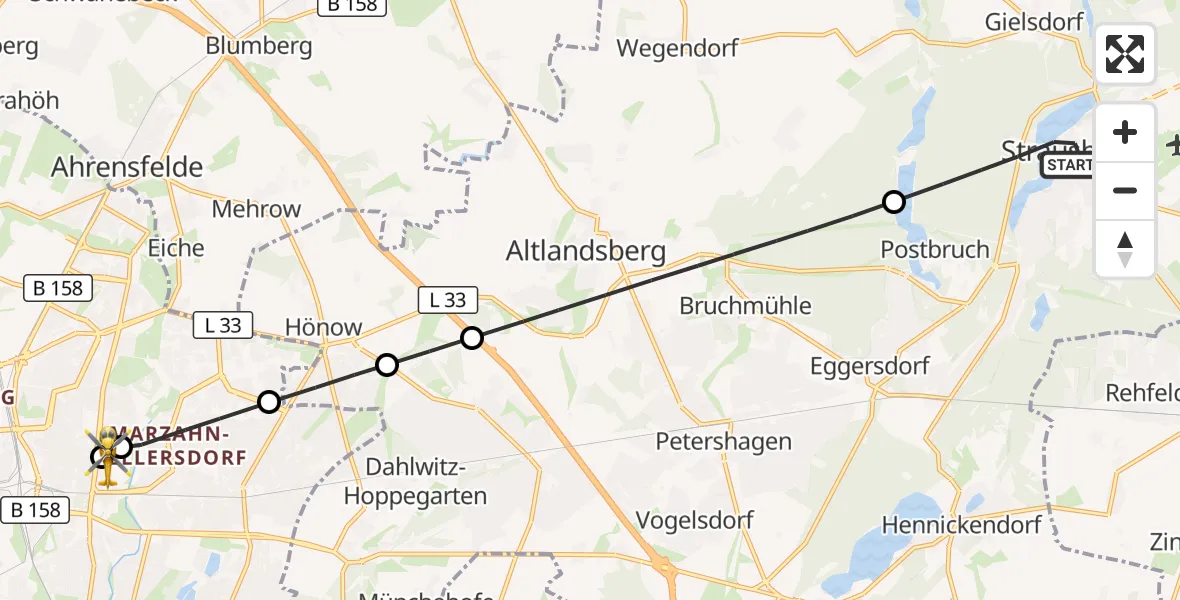 Flugroute Rettungshubschrauber Strausberg - Berlin Emergency Hospital, 30 September 2026, 06:59