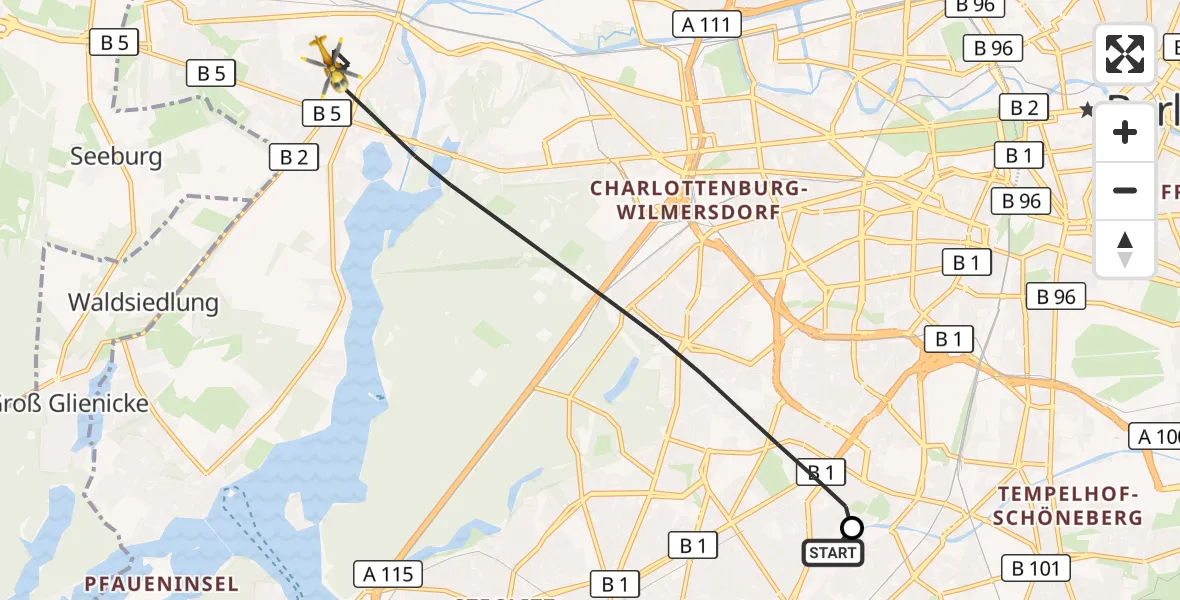 Flugroute Rettungshubschrauber Charité Clinic Benjamin Franklin Campus - Berlin, 30 September 2026, 07:02
