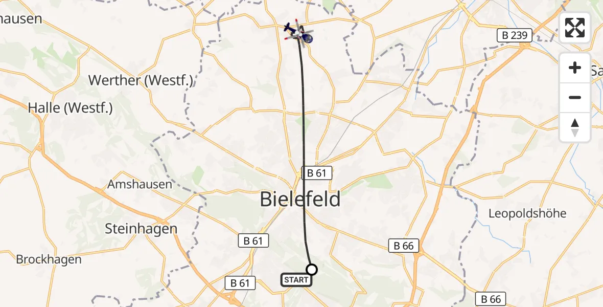 Flugroute Polizeihubschrauber Luftrettungszentrum Bielefeld - Bielefeld, 30 September 2026, 07:03