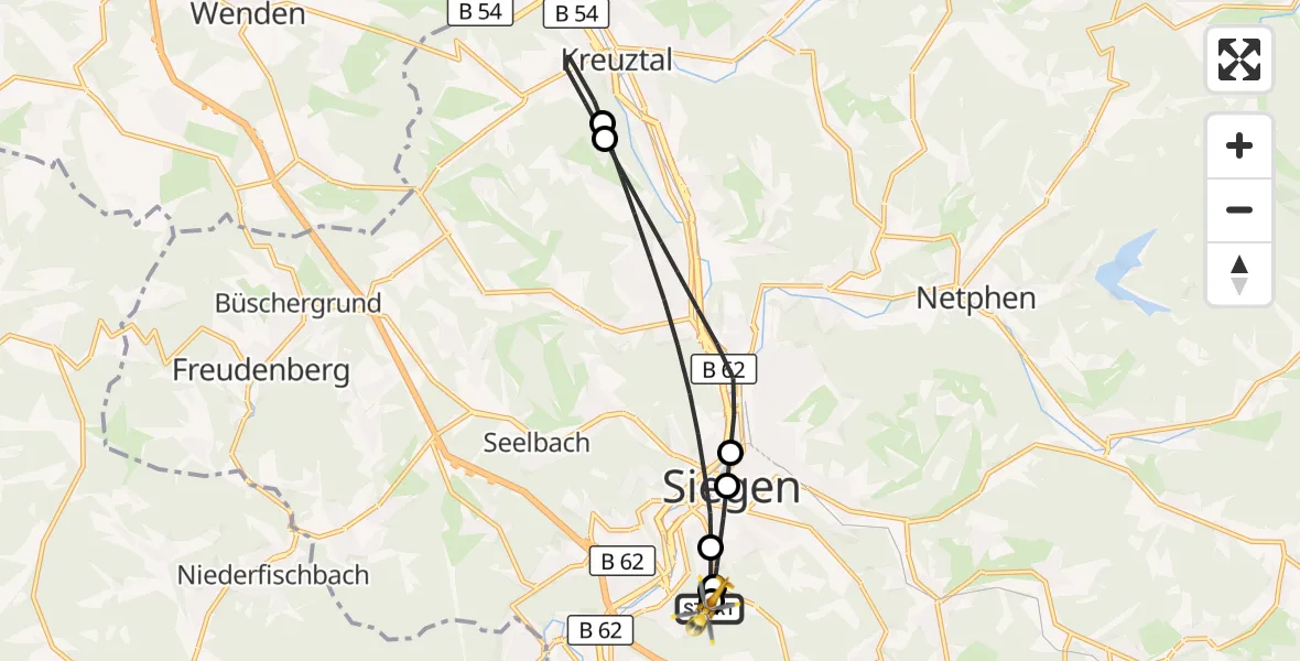 Flugroute Rettungshubschrauber Evangelisches Jung-Stilling Hospital - Evangelisches Jung-Stilling Hospital, 30 September 2026, 07:04