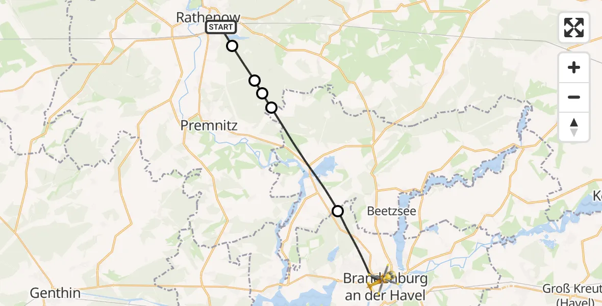 Flugroute Rettungshubschrauber Rathenow - Brandenburg an der Havel, 30 September 2026, 07:11