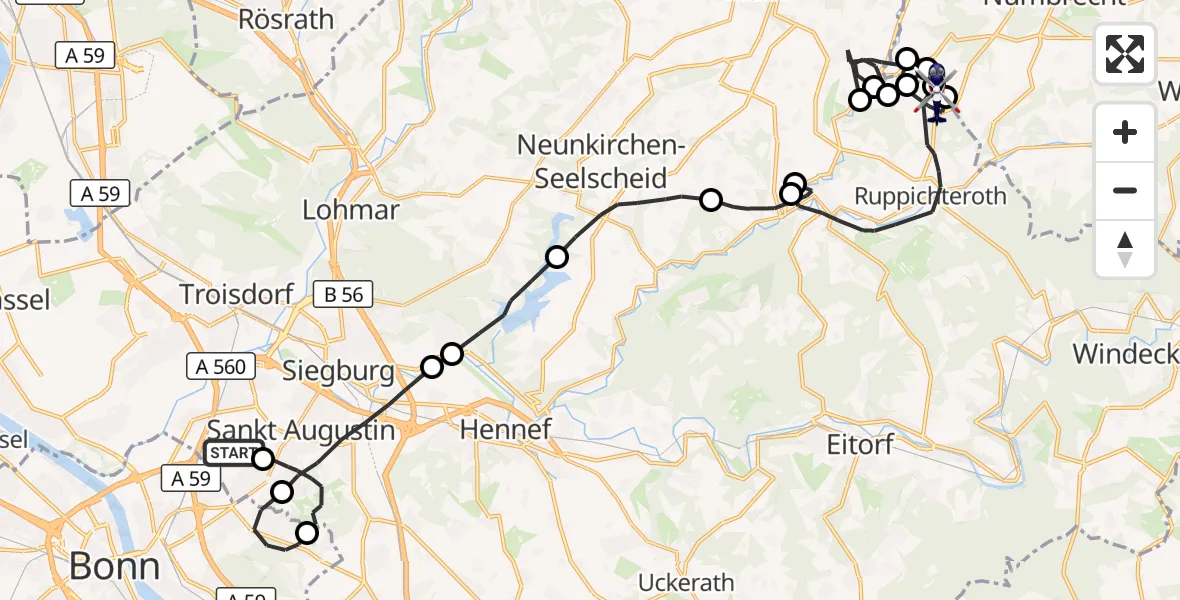 Flugroute Polizeihubschrauber Bonn-Hangelar Flugplatz - Ruppichteroth, 30 September 2026, 07:28