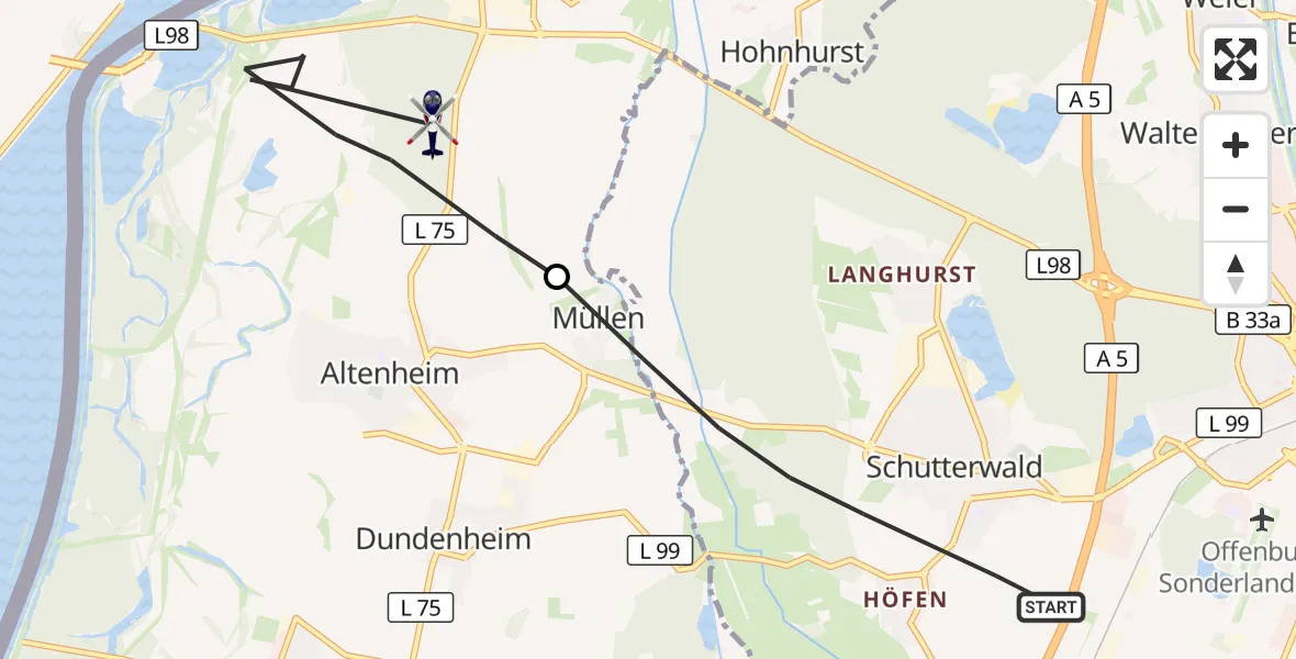 Flugroute Polizeihubschrauber Schutterwald - Neuried, 30 September 2026, 07:34