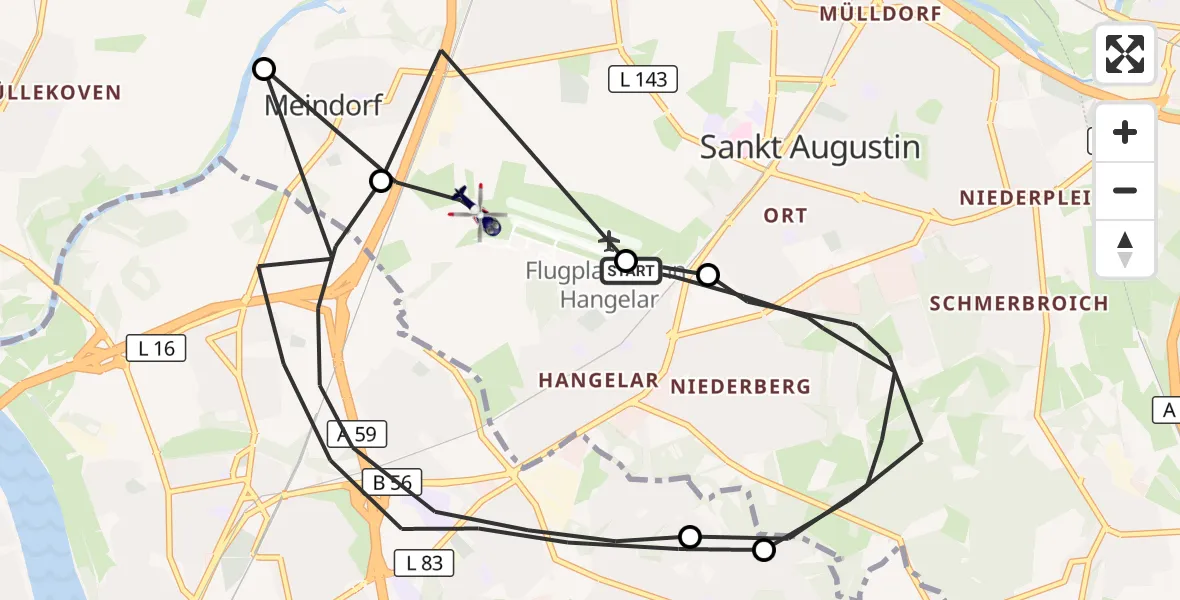 Flugroute Polizeihubschrauber Sankt Augustin - Sankt Augustin, 30 September 2026, 07:34