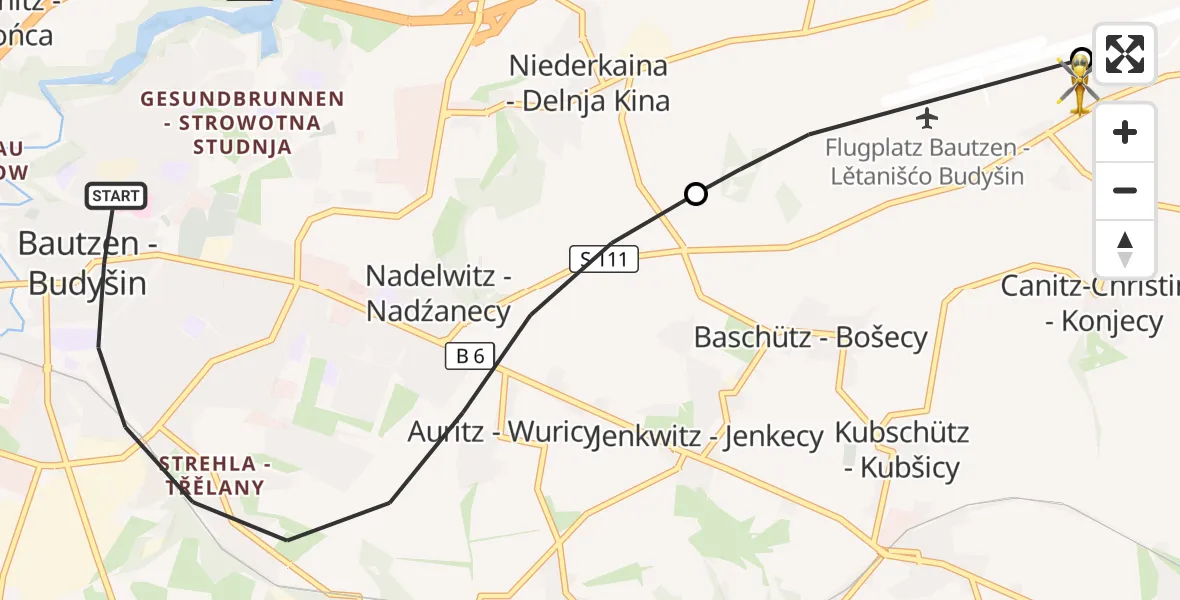 Flugroute Rettungshubschrauber Bautzen - Bautzen Flugplatz, 30 September 2026, 07:48