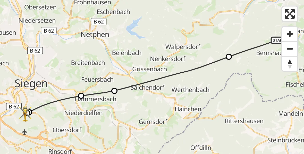 Flugroute Rettungshubschrauber Bad Laasphe - Evangelisches Jung-Stilling Hospital, 30 September 2026, 07:50