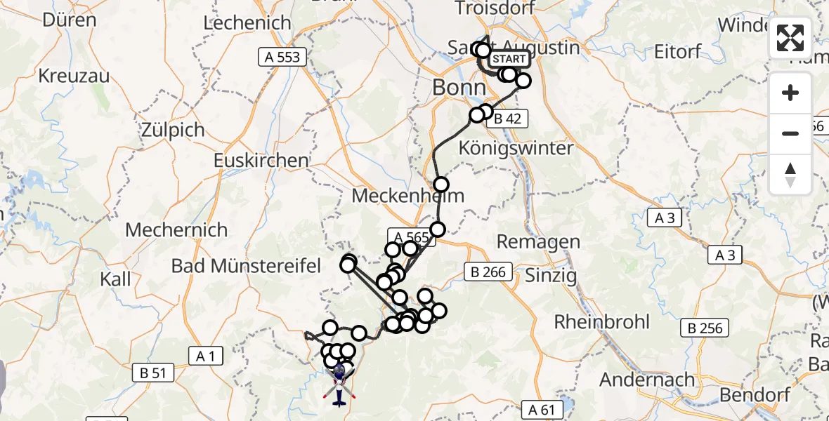 Flugroute Polizeihubschrauber Sankt Augustin - Insul, 30 September 2026, 07:56