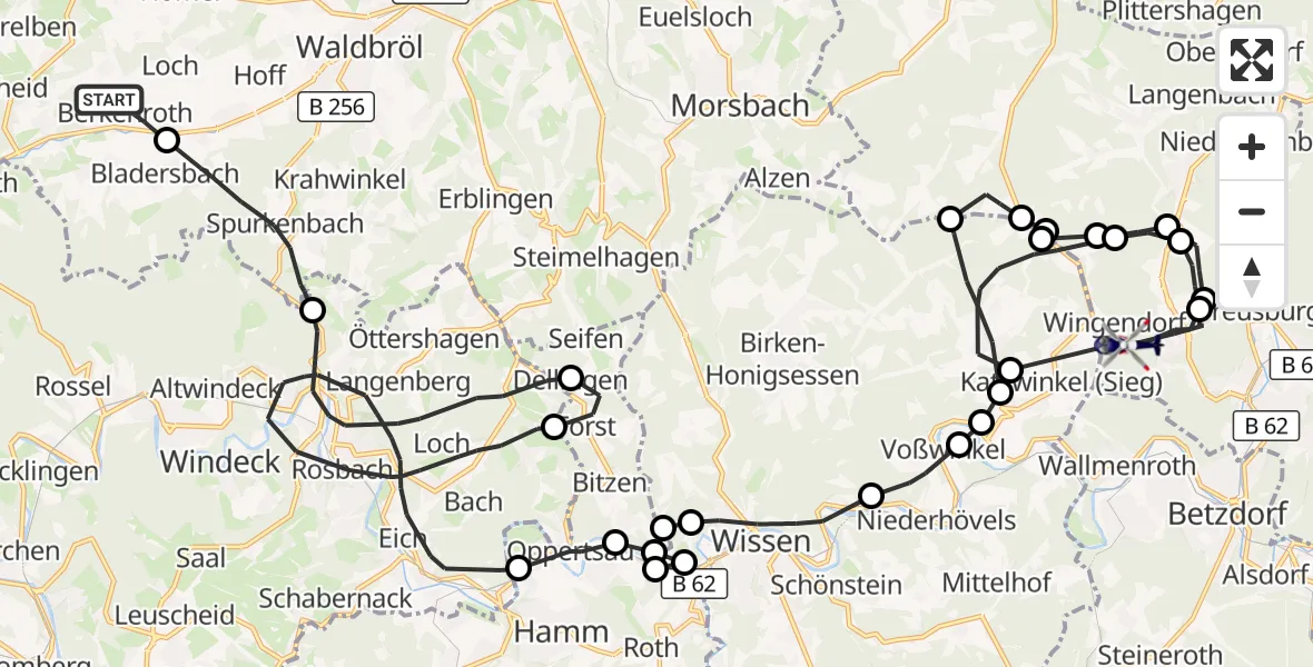 Flugroute Polizeihubschrauber Nümbrecht - Kirchen (Sieg), 30 September 2026, 08:02