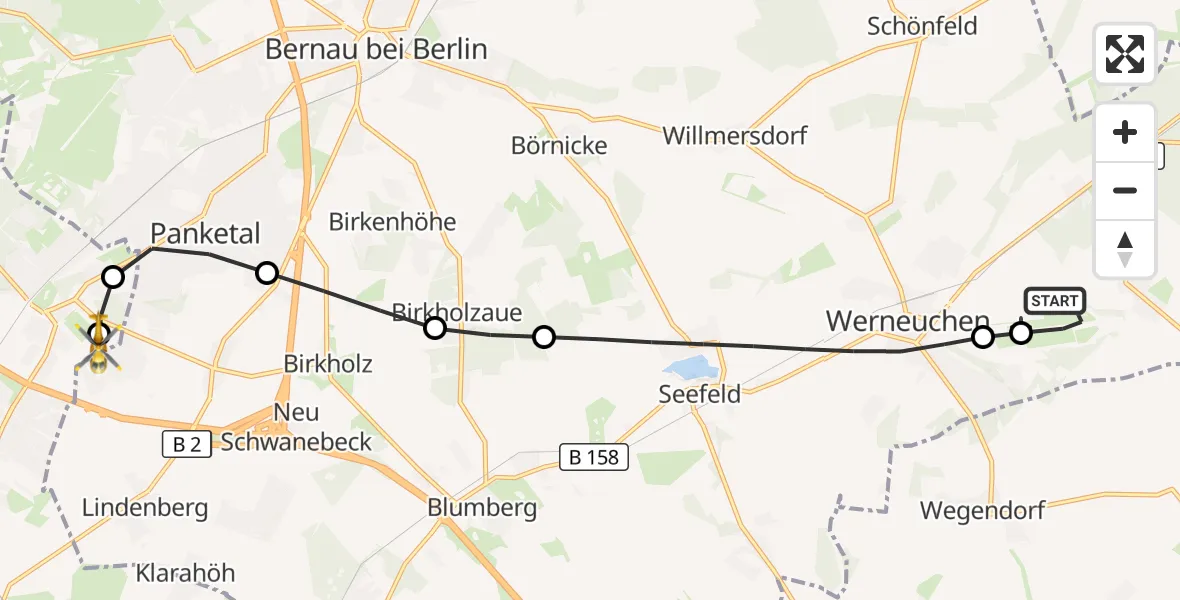 Flugroute Rettungshubschrauber Werneuchen - Helios Clinic Berlin-Buch, 30 September 2026, 08:02