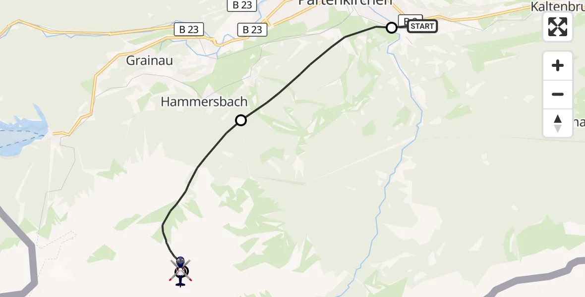Flugroute Polizeihubschrauber Garmisch-Partenkirchen Clinic Hubschrauberlandeplatz - Grainau, 30 September 2026, 08:03