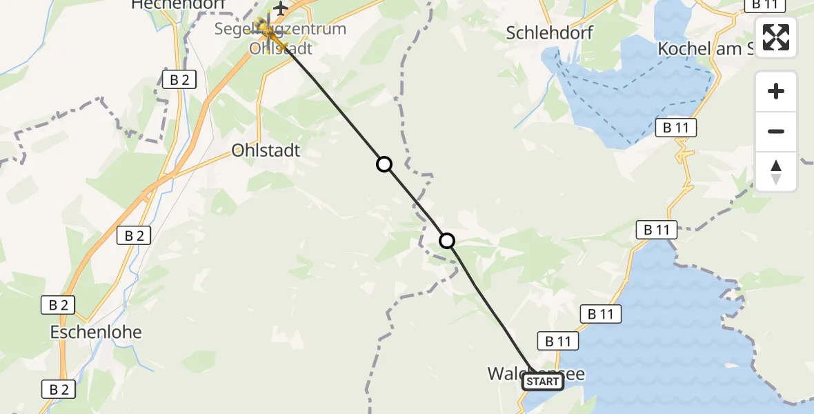 Flugroute Rettungshubschrauber Kochel a.See - Ohlstadt Flugplatz, 30 September 2026, 08:07