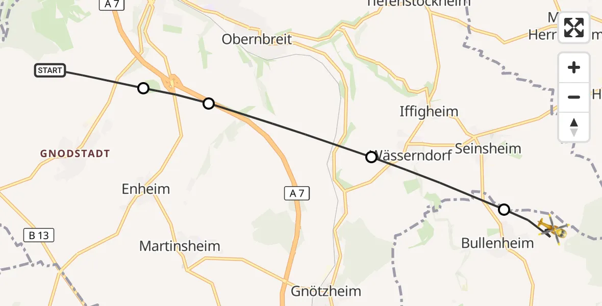 Flugroute Rettungshubschrauber Marktbreit - Ippesheim, 30 September 2026, 08:22