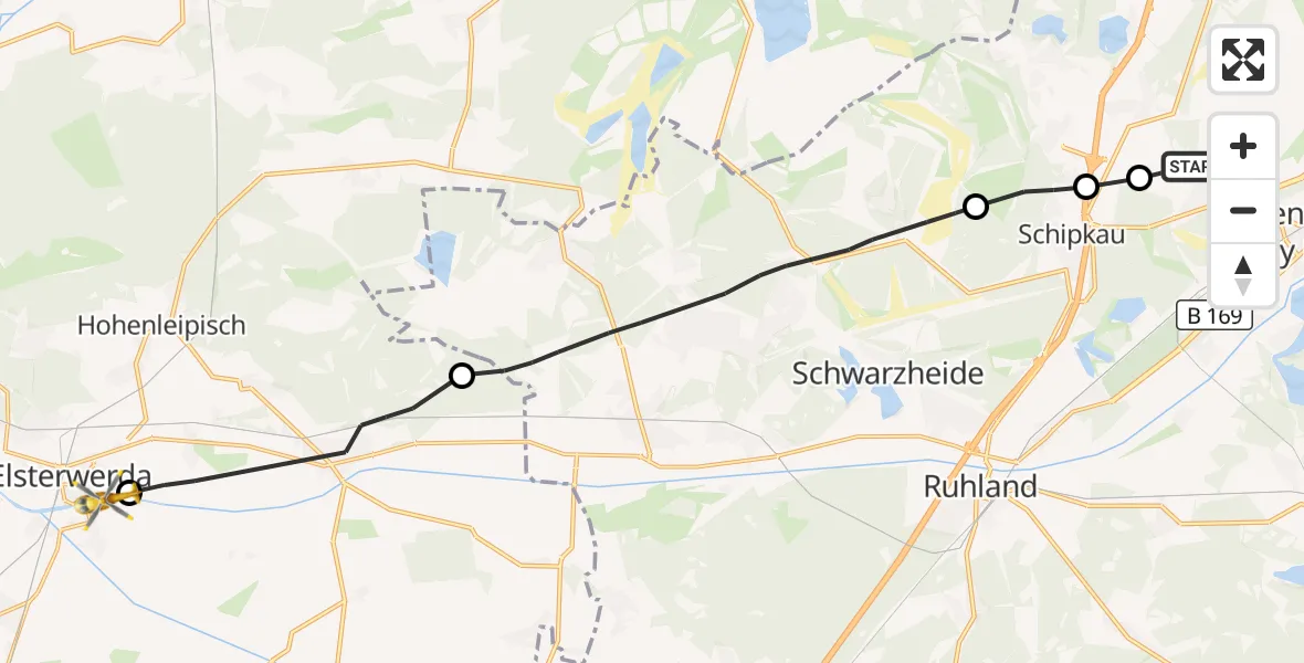 Flugroute Rettungshubschrauber Schipkau - Elsterwerda, 30 September 2026, 08:29